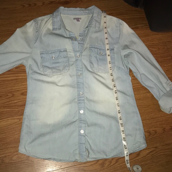 Charlotte Russe Chambray Blouse light Blue Button up size XS - Picture 8 of 10